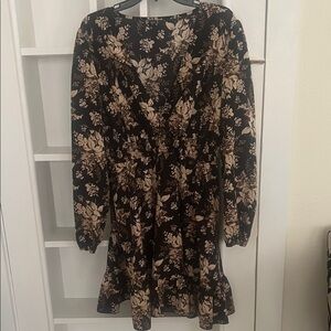 SHEIN Black and Tan Floral Long Sleeve Dress